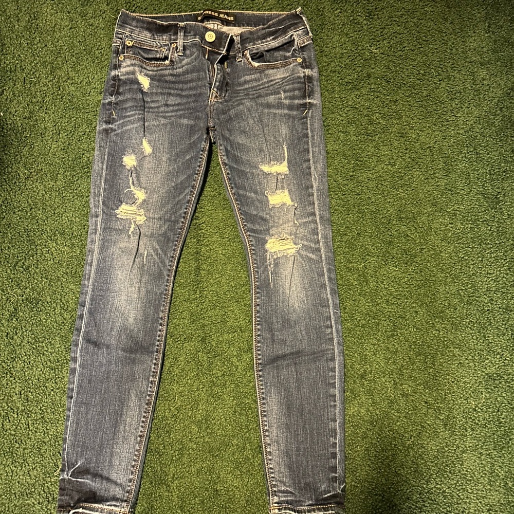 Express Distressed Skinny Jeans in Blue